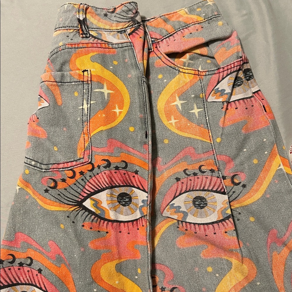 Evil eye super wide legged denim jeans button & zipper unbranded - Picture 9 of 15